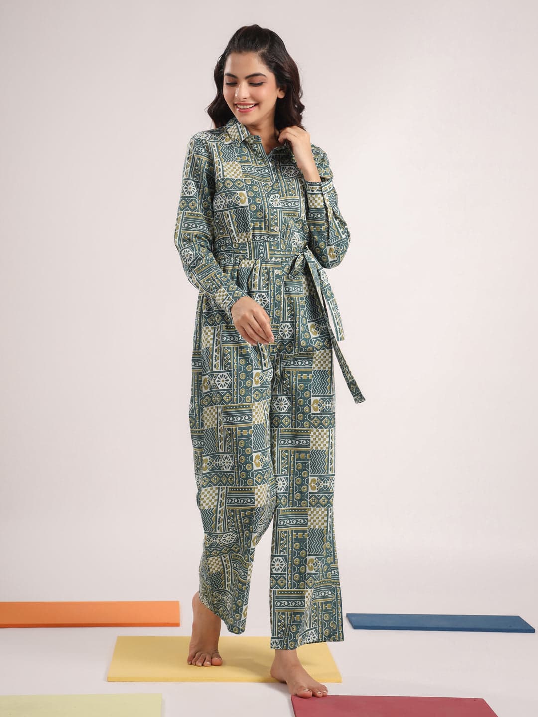 Gomachi Green Pure Cotton Jumpsuit