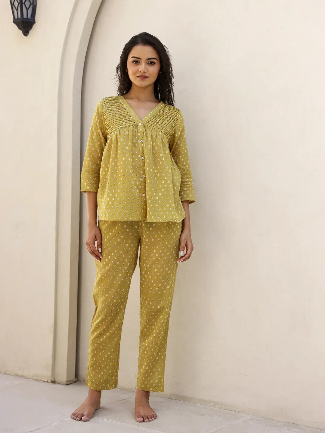 Gomachi Mustard Printed Loungewear Set