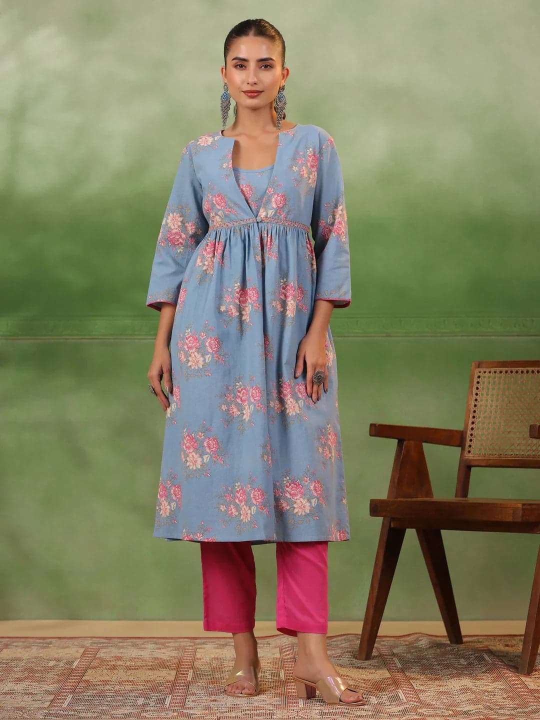 Gomachi Set Of 3 Floral Printed Cotton Kurta Set