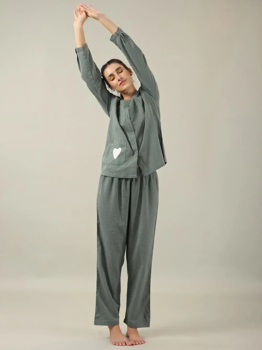 Gomachi Grey Solid Cotton Night Suit